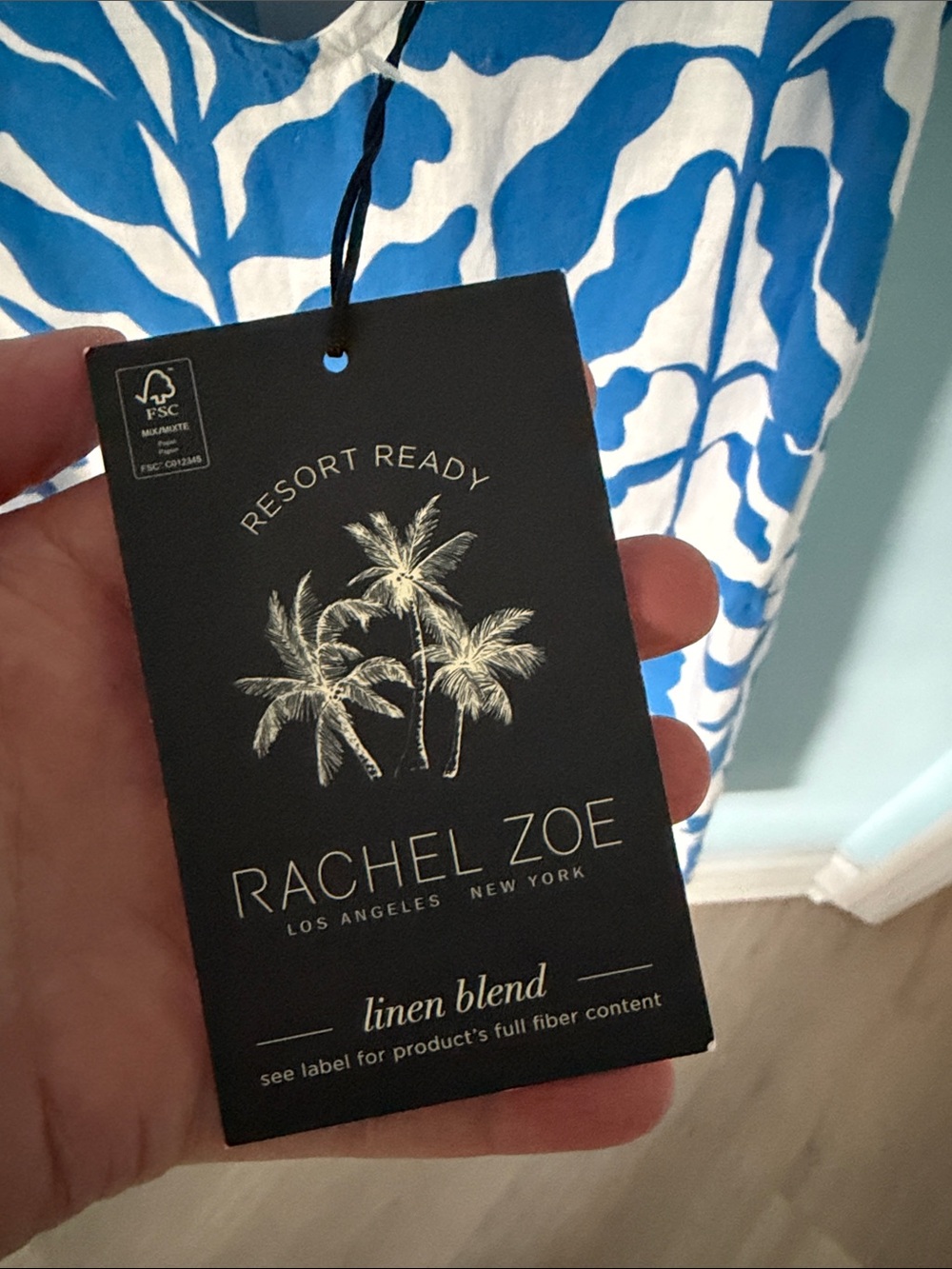 Rachel Zoe Blue and White Leaf-Print Mini Dress Size M NWT - Picture 5 of 6